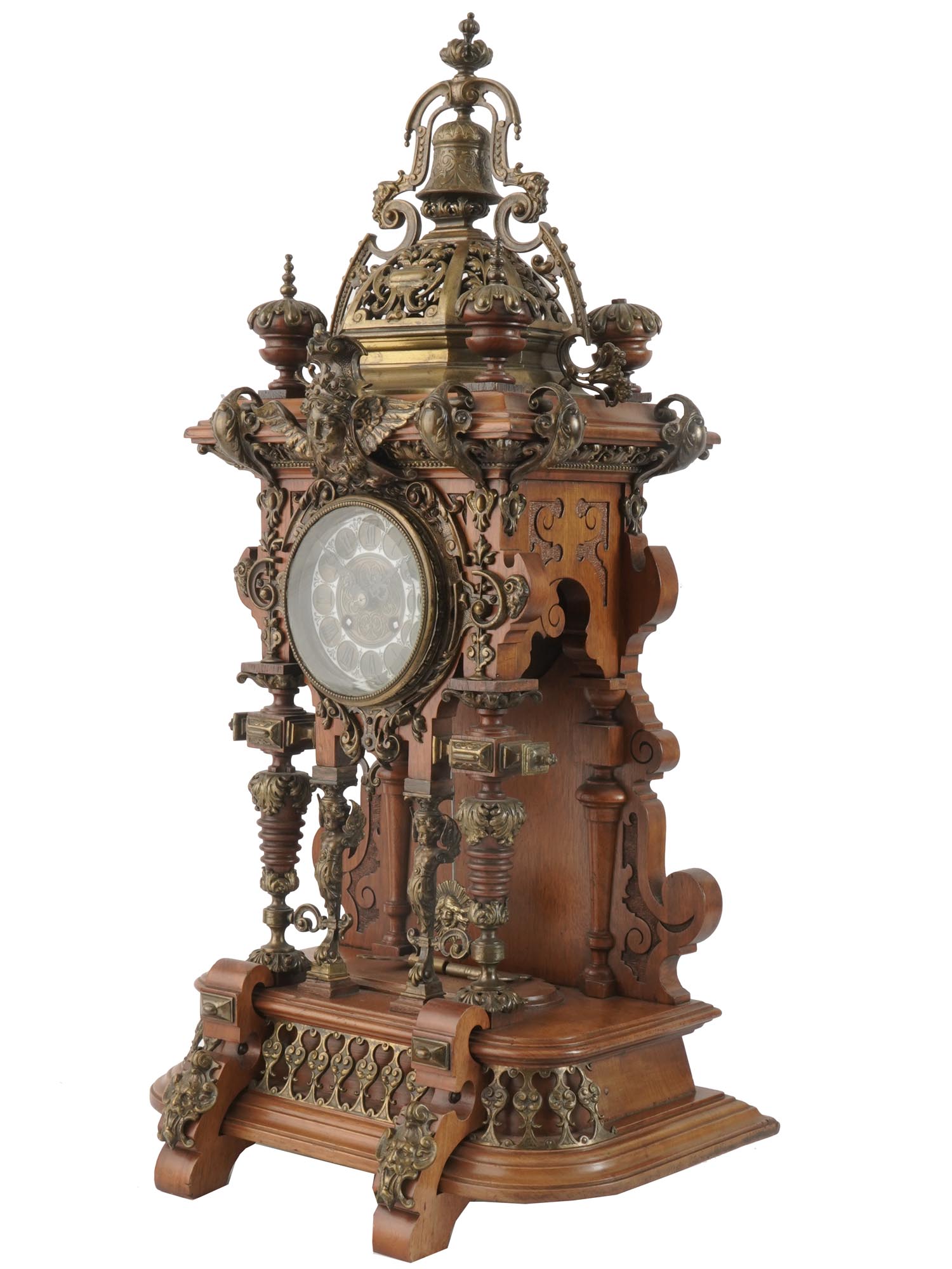 ANTIQUE 19TH C. WALNUT AND BRASS LENZKIRCH CLOCK PIC-1